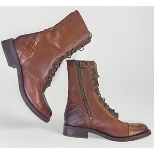 Justin Lace Up Boots Women 5 Whisky Brown Quilt Diamond Stitching Prairie Combat